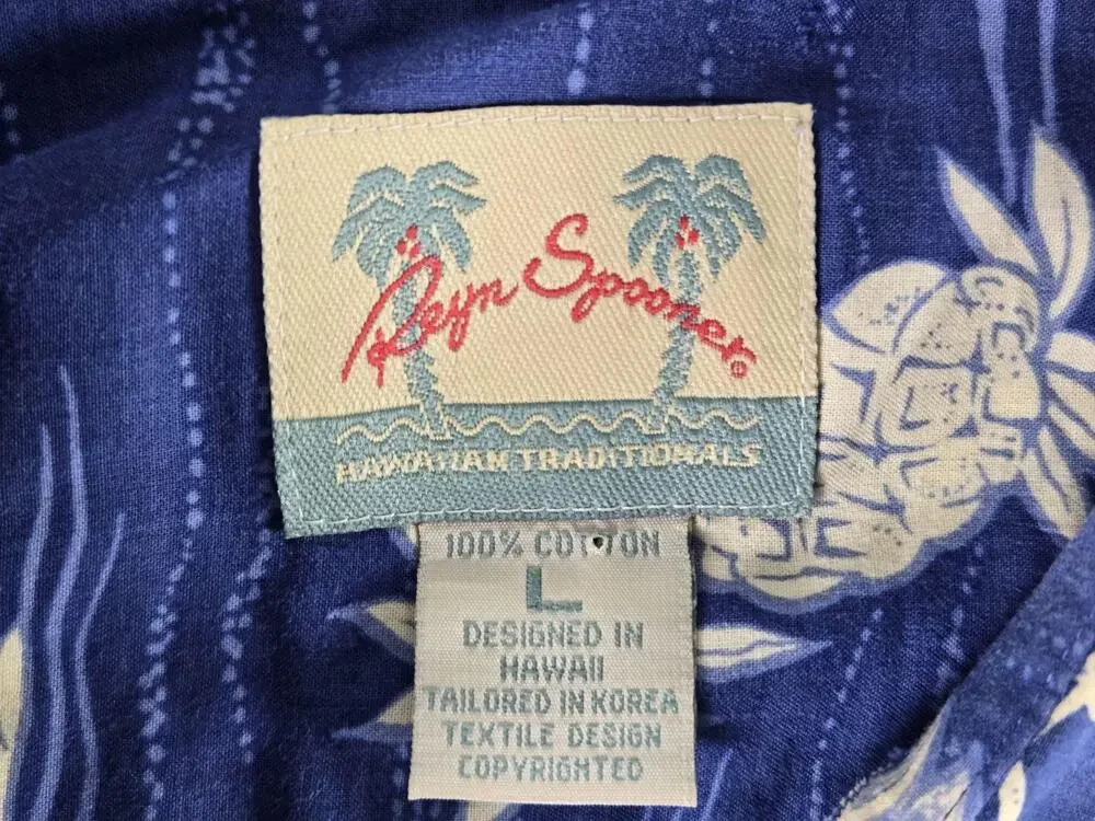 Vintage Reyn Spooner Shirt Mens Large Blue Hawaiian Cotton Button Up Tropical